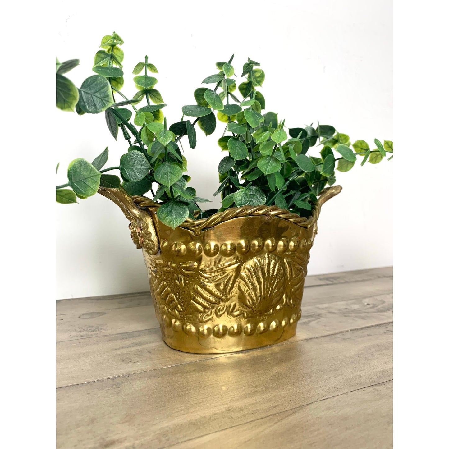 Vintage Brass Planter Basket with Handles – Made in India, Coastal Shell Cottage