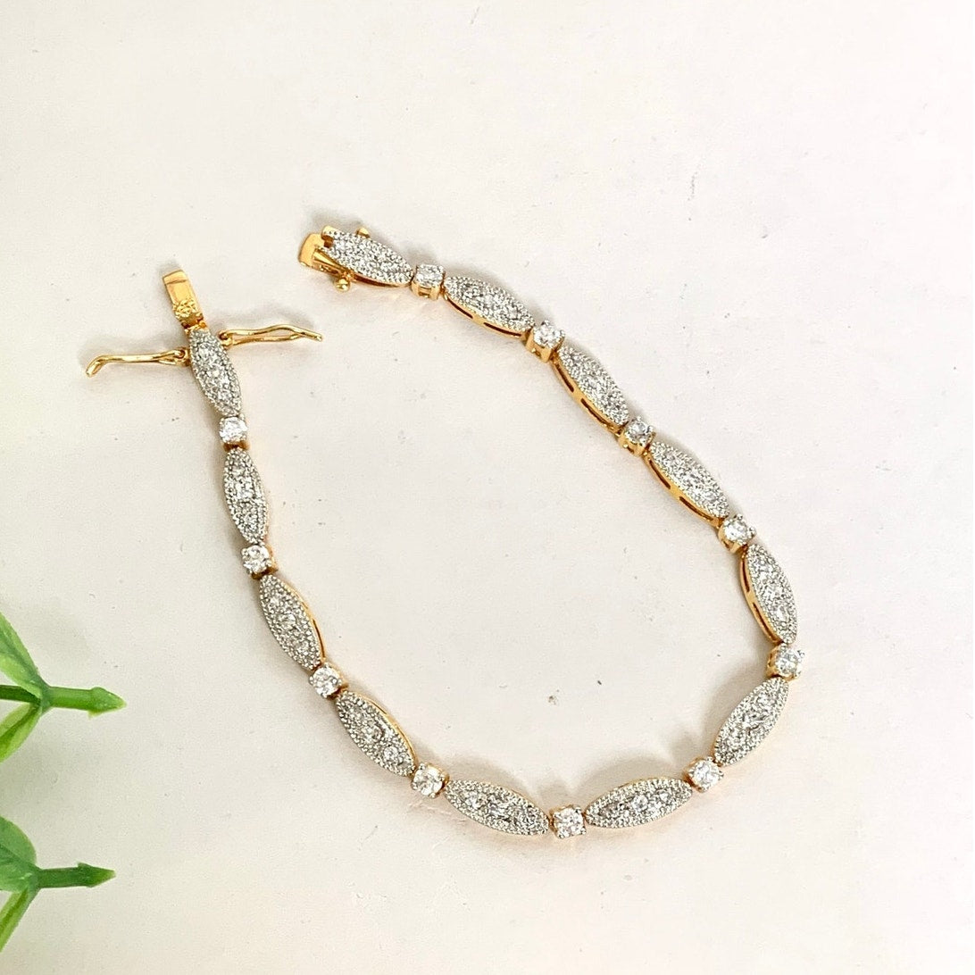 Vintage Goldtone Rhinestone Tennis Bracelet Art Deco Style Crystal Glam Jewelry