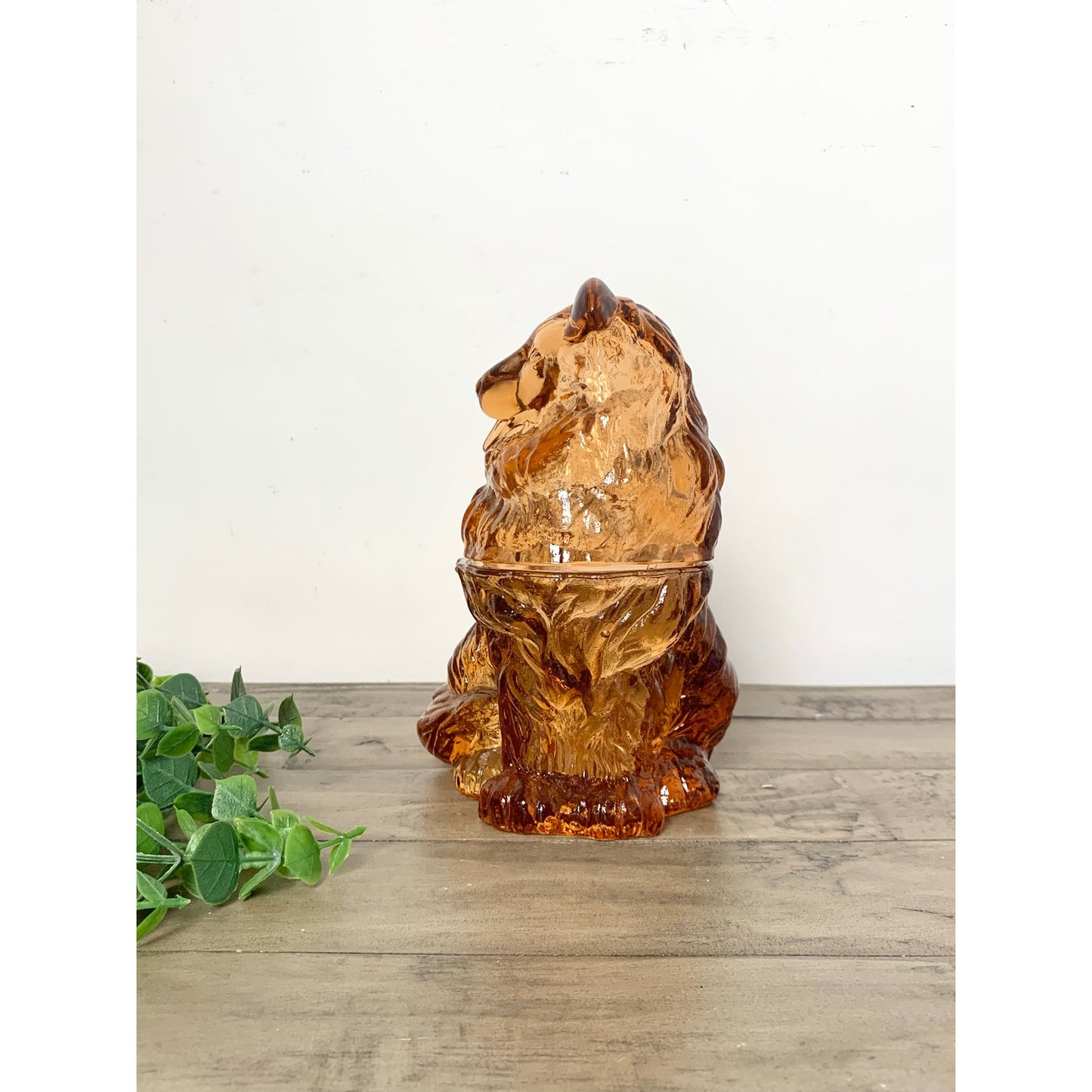 Vintage Pink Amber Glass Collie Dog Cookie Jar Apothocary Mid Century Dog Canister