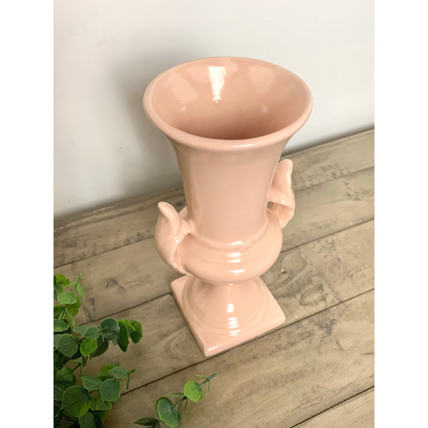 Vintage Royal Haeger Blush Pink Vase with Handles Mid Century Ceramic Pedestal Urn