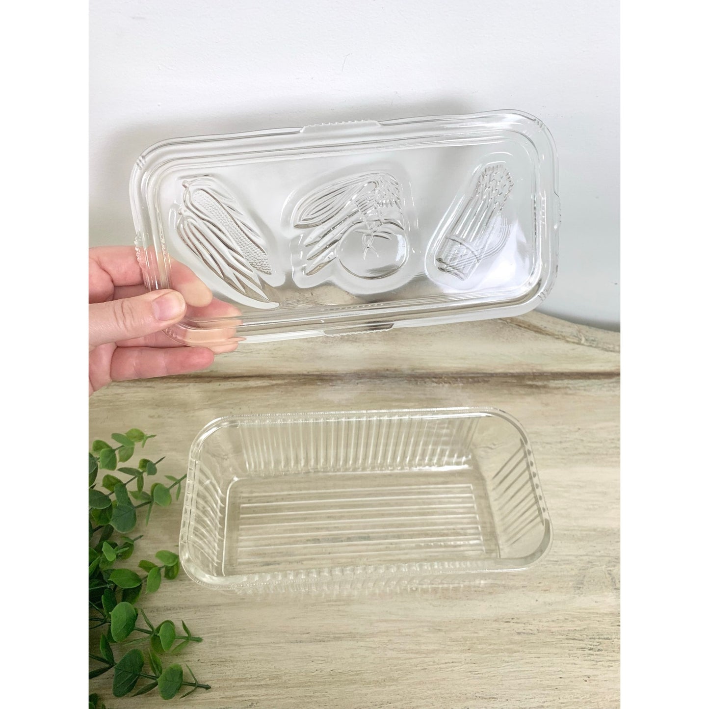 Vintage Federal Glass Refrigerator Dish Lidded Glass Storage Container Retro Vegetable Dish