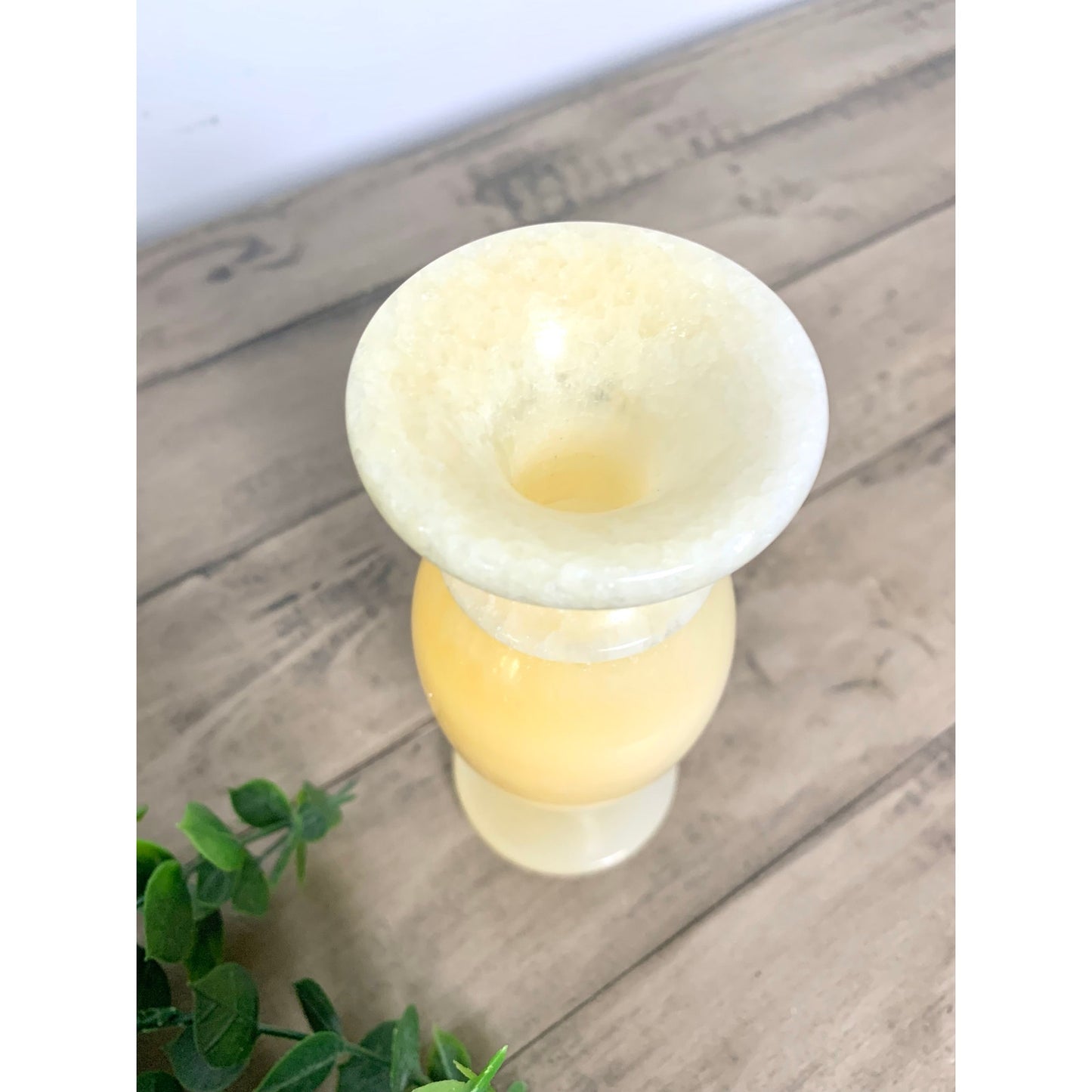 Vintage Yellow Honey Onyx Stone Vase – Carved Marble Natural Organic Stone Boho