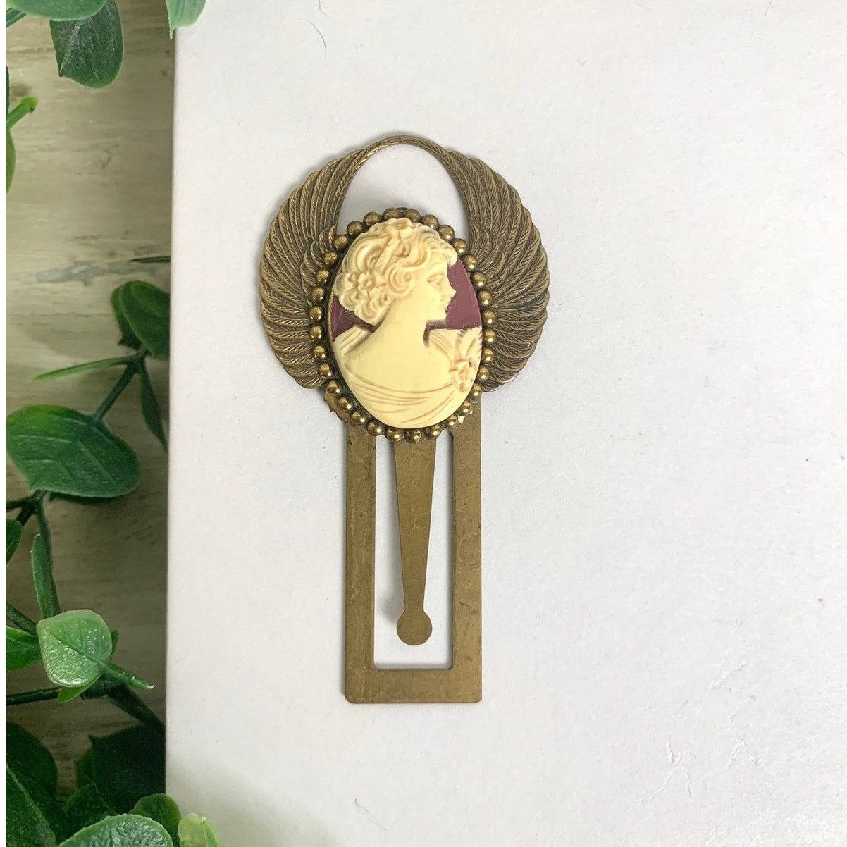 Vintage Victorian Style Cameo Brass Bookmark Angel Wings Old World Charm Book Lover