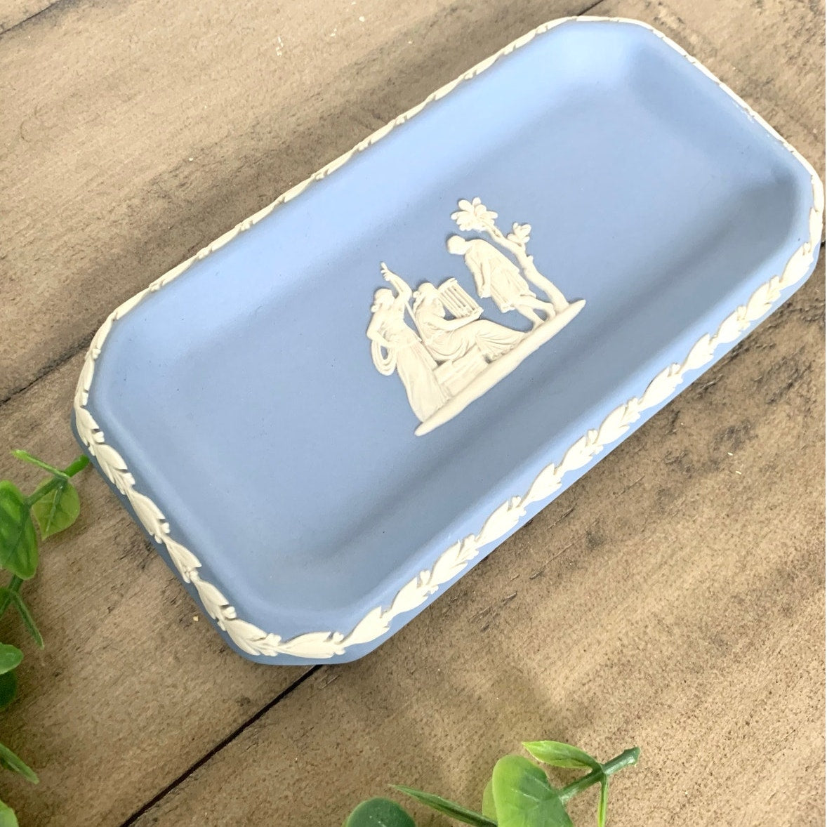 Vintage Wedgwood Blue Jasperware Rectangular Tray Classical Relief Made in England
