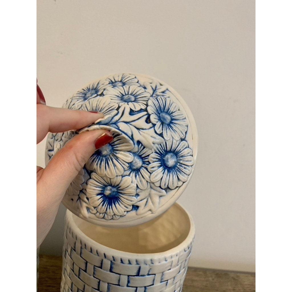 Vintage Lefton Blue & White Daisy Canisters - Set of Two Vintage Kitchen