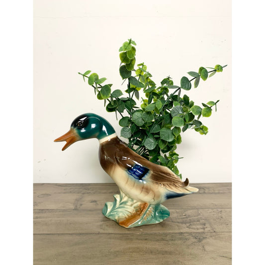 Vintage Ceramic Mallard Duck Planter Vase Retro Hand Painted Animal Cottagecore