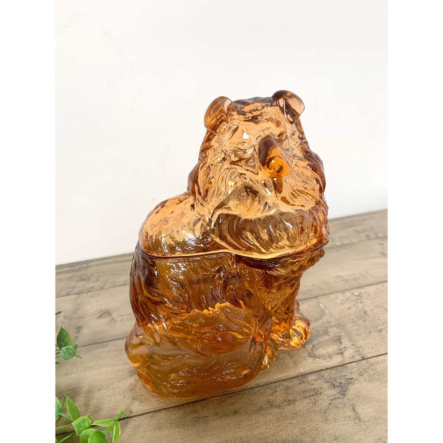 Vintage Pink Amber Glass Collie Dog Cookie Jar Apothocary Mid Century Dog Canister