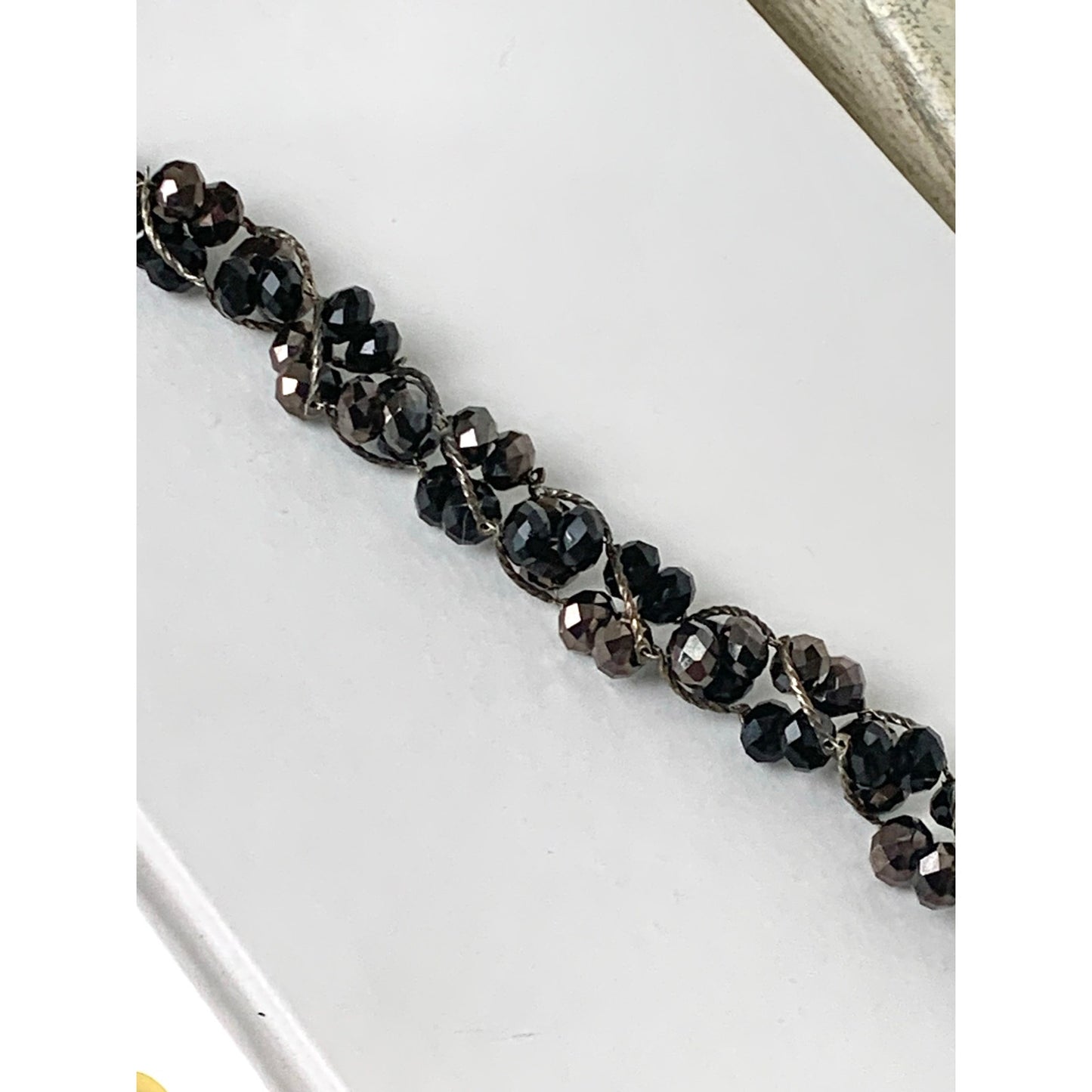 Vintage Smoky Faceted Beaded Bracelet Multi Strand Dark Crystal Glass Bead Statement Jewelry