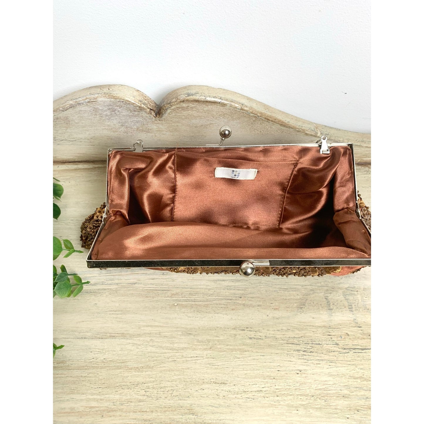 Vintage Brown Sequin Beaded Clutch Purse Evening Bag Cocktail Party Y2K Glam Wedding Guest