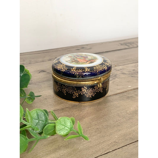 Vintage Hand Painted Porcelain Trinket Box Hinged Lid Made in Germany Courting Couple