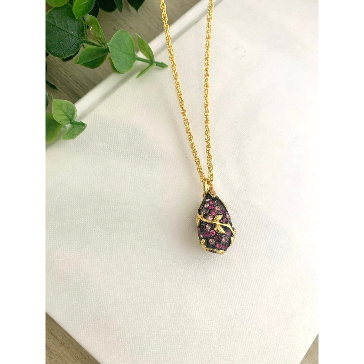Vintage Joan Rivers Pink Purple Pendant Necklace Pave Rhinestone Gold Tone Romantic Glam