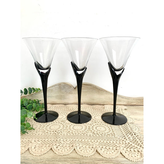 Vintage Mikasa Vogue Onyx Martini Glasses Set of 3 Black Stem Cocktail Glasses Barware Elegant
