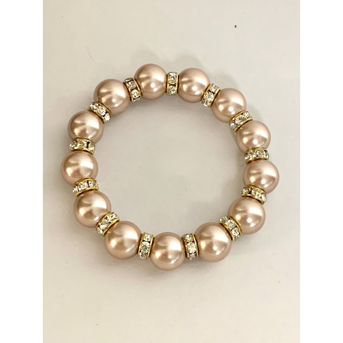 Blush Faux Pearl Stretch Beaded Bracelet Rhinestone Spacer Elegant Feminine