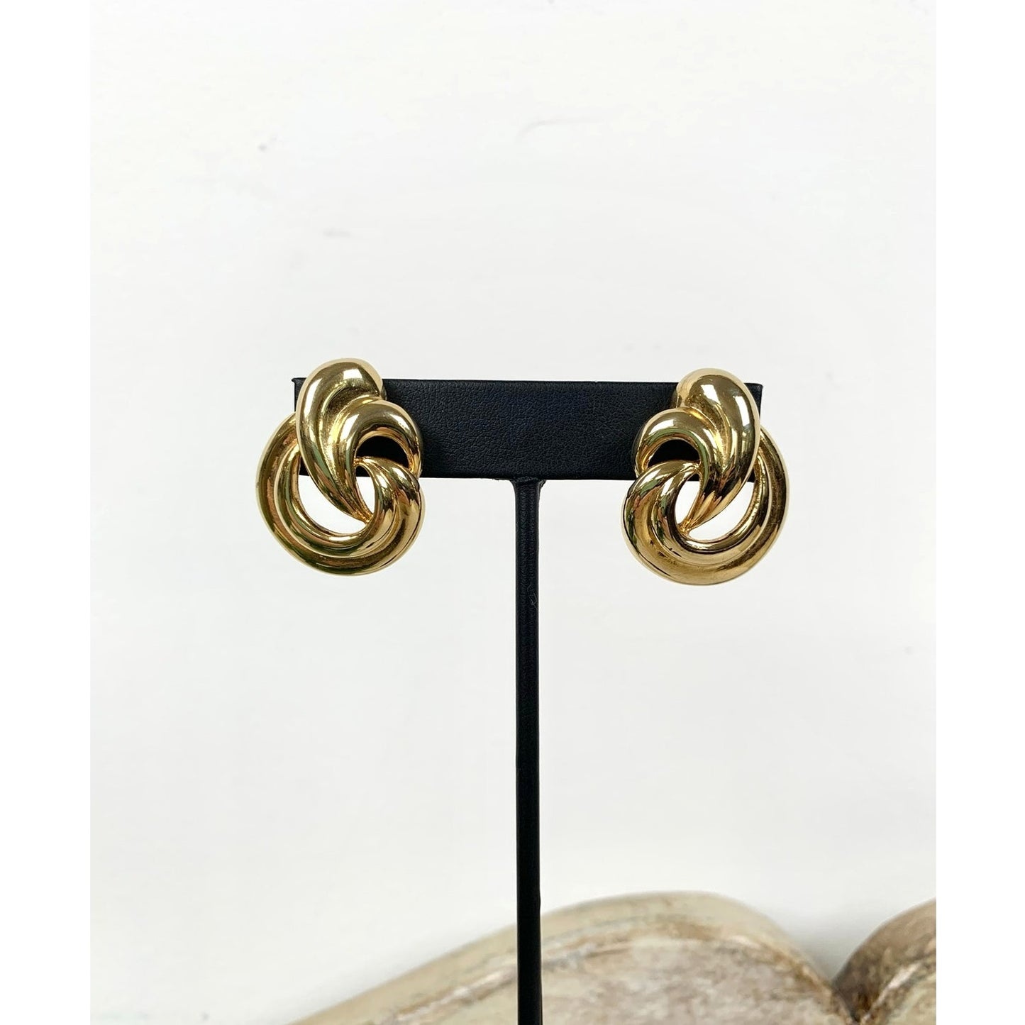 Vintage Goldtone Earrings Chunky Post Back Statement Jewelry 1980s Style Glam