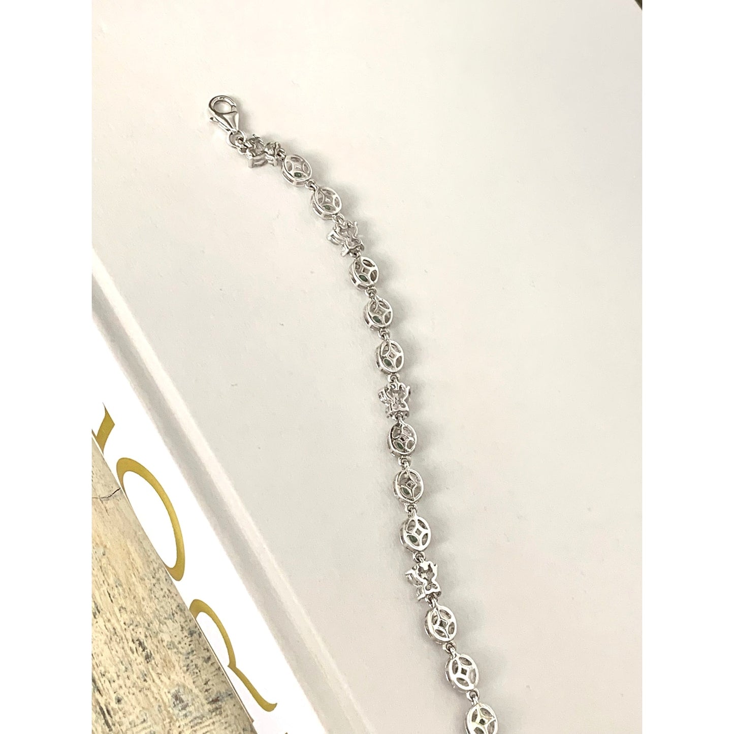 Vintage Sterling Silver Tennis Bracelet Green Stones Butterfly Links 925 Size 7
