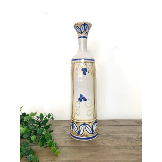 Vintage Italian Art Pottery Vase Signed Flla Bitello Tall Mid Century Ceramic Cottagecore