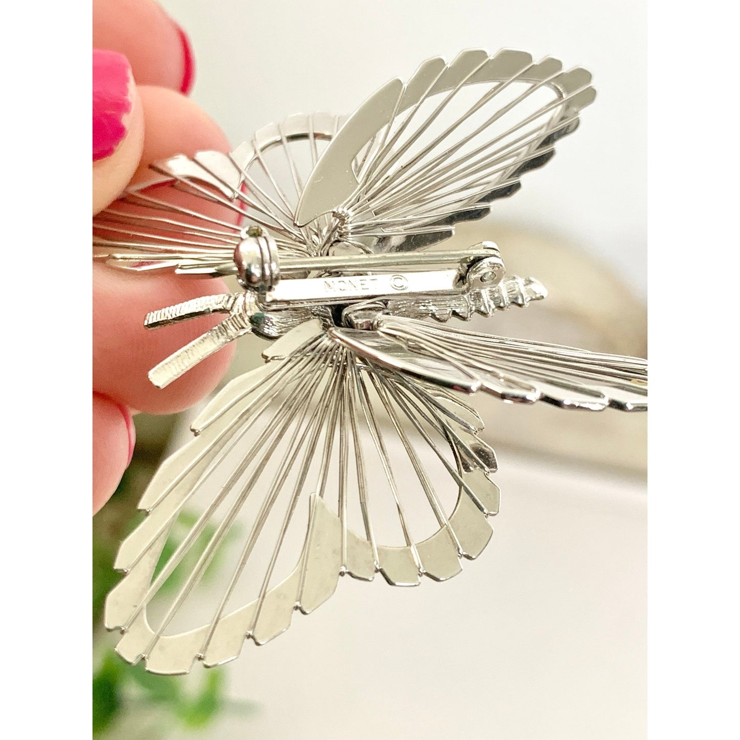 Vintage Monet Butterfly Brooch Silvertone Filigree Wing Pin Signed Statement Nature Jewelry