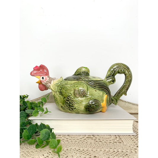 Vintage Ceramic Rooster Teapot Farmhouse Kitchen Decor Gravy Boat Cottagecore