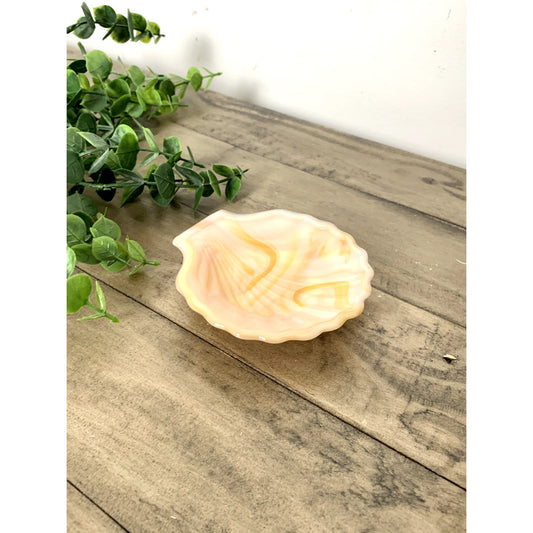 Slag Glass Clam Shell Dish Vintage Swirled Pastel Trinket Bowl Seashell Coastal