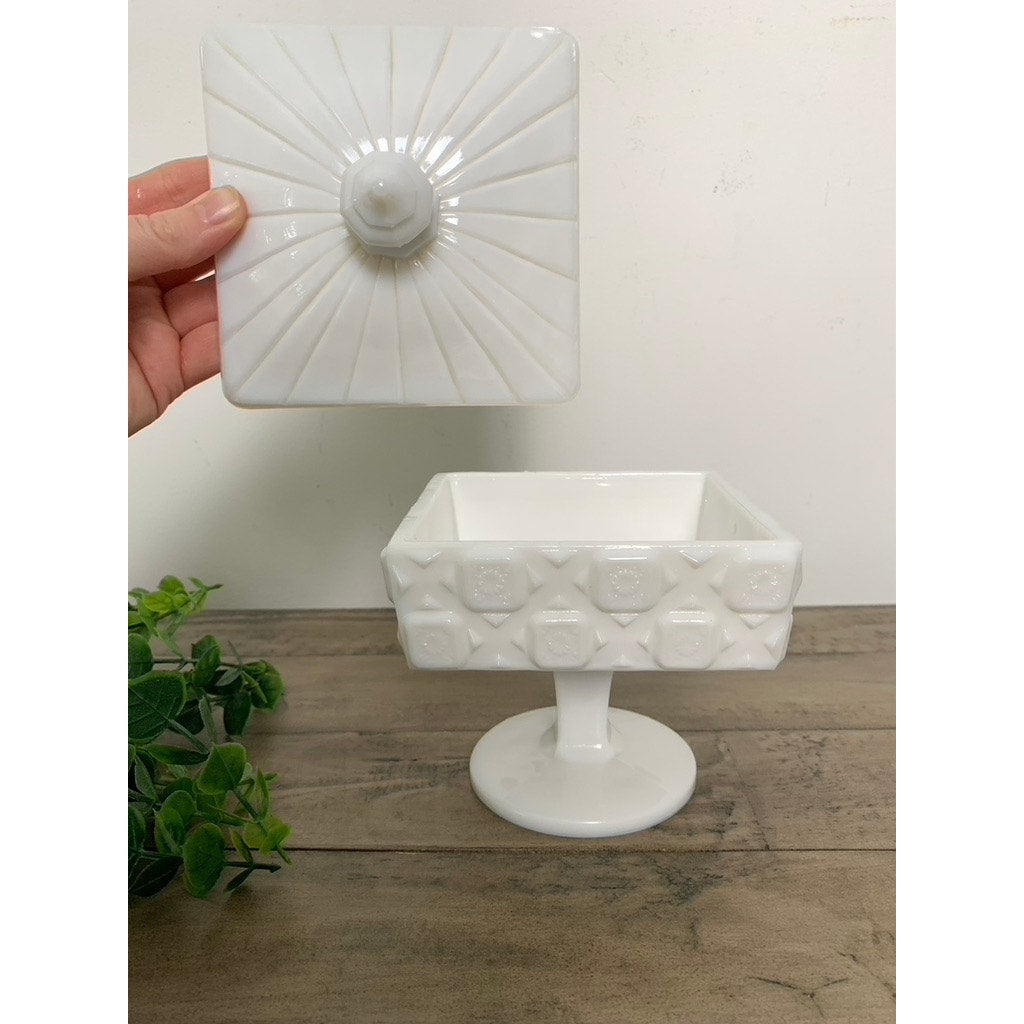 Westmoreland Milk Glass Candy Dish Vintage Wedding Box White Pedestal Lidded Box