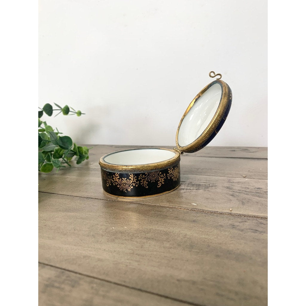 Vintage Hand Painted Porcelain Trinket Box Hinged Lid Made in Germany Courting Couple