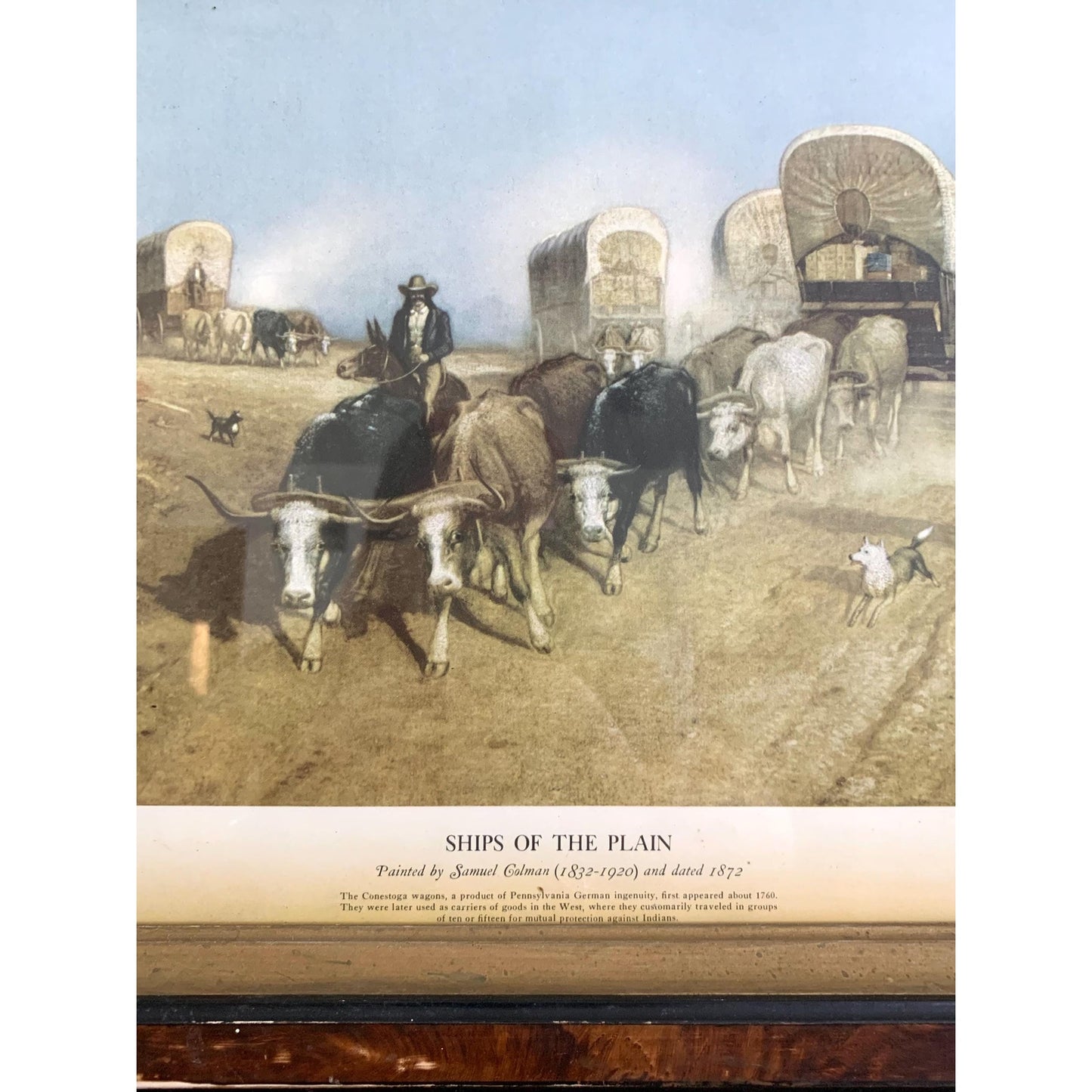 Antique Framed Print of Ships of the Plain by Samuel Coleman in 1872 Rustic Americana