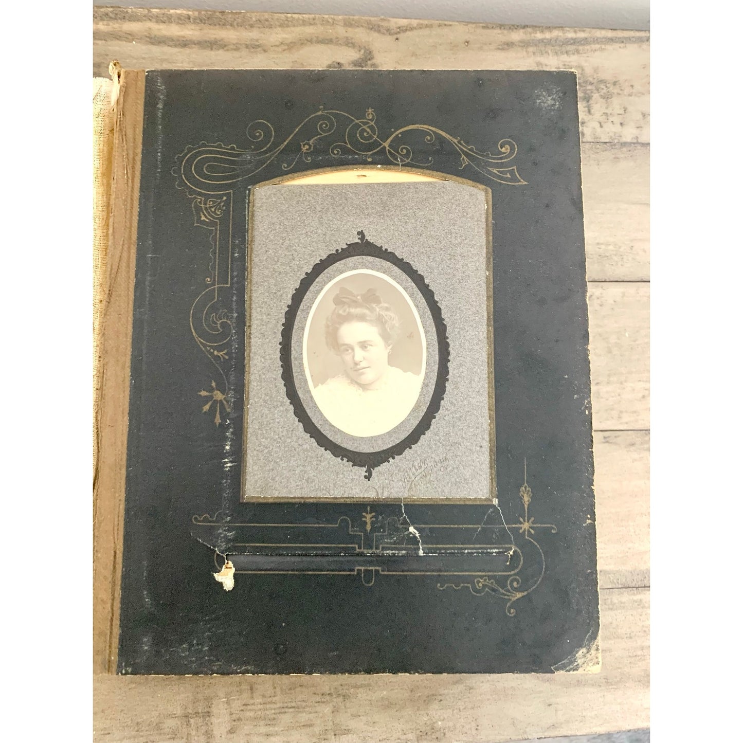 Antique Victorian Photo Album with 1800s Portraits Photography Ephemera Book