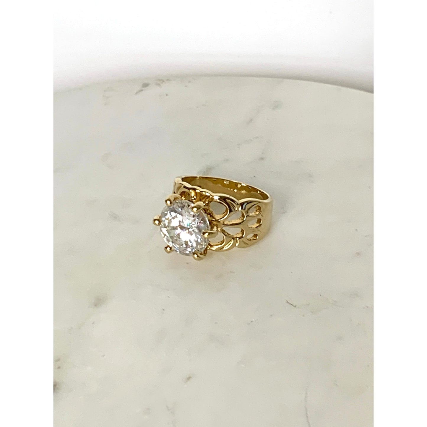 Vintage Uncas Sterling Silver Gold Vermeil Statement Ring CZ Size 8.25 Cocktail