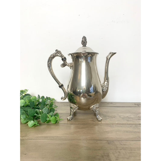 Vintage Silverplate Coffee Pot Tea Pot Ornate Footed Serving Dish Hinged Lid Floral Elegant