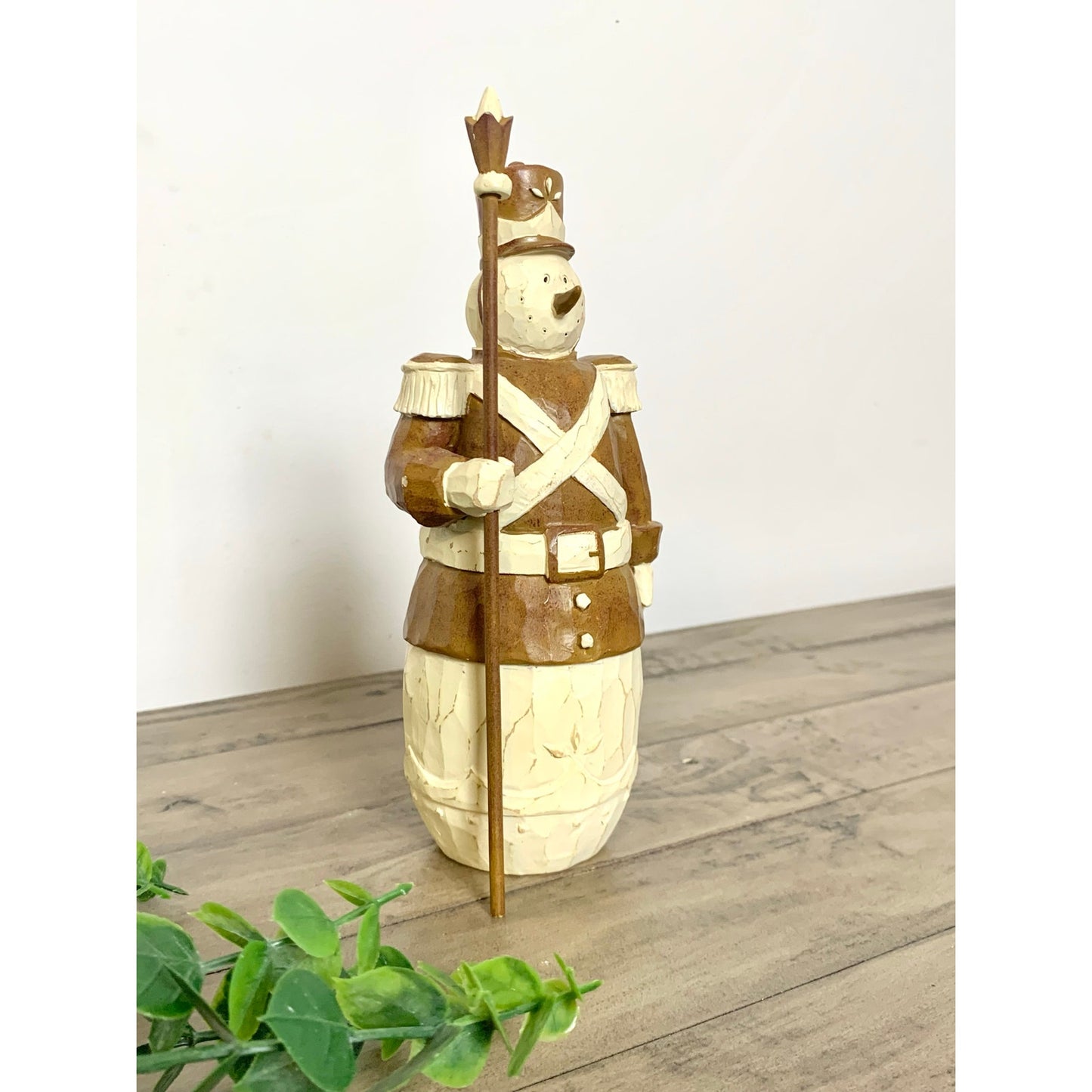 Vintage Hand Carved Snowman Soldier Christmas Figurine Rustic Wooden Winter