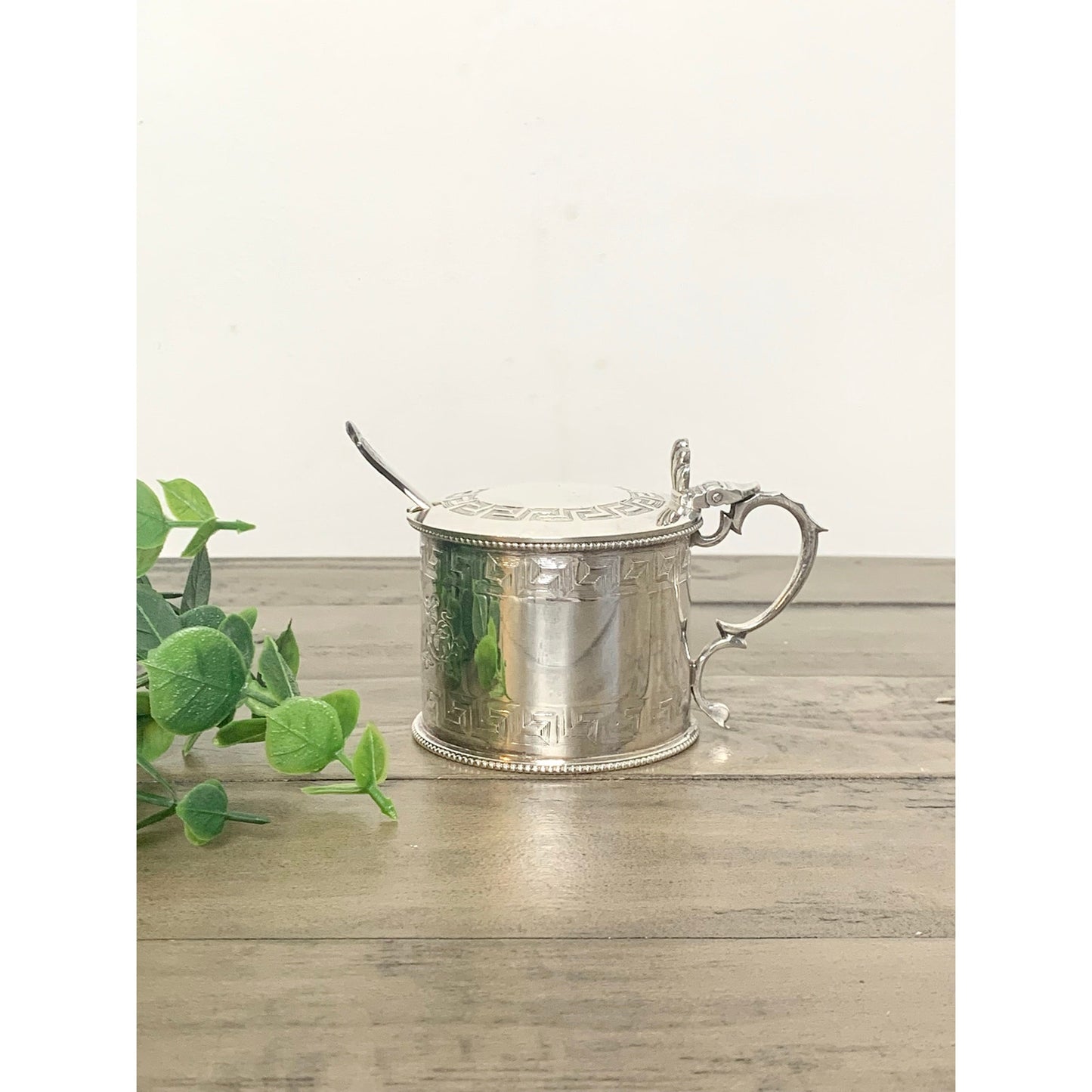 Vintage Silverplated Mustard Pot with Hinged Lid and Spoon EPNS Serving Dish jar Sugar Old Money