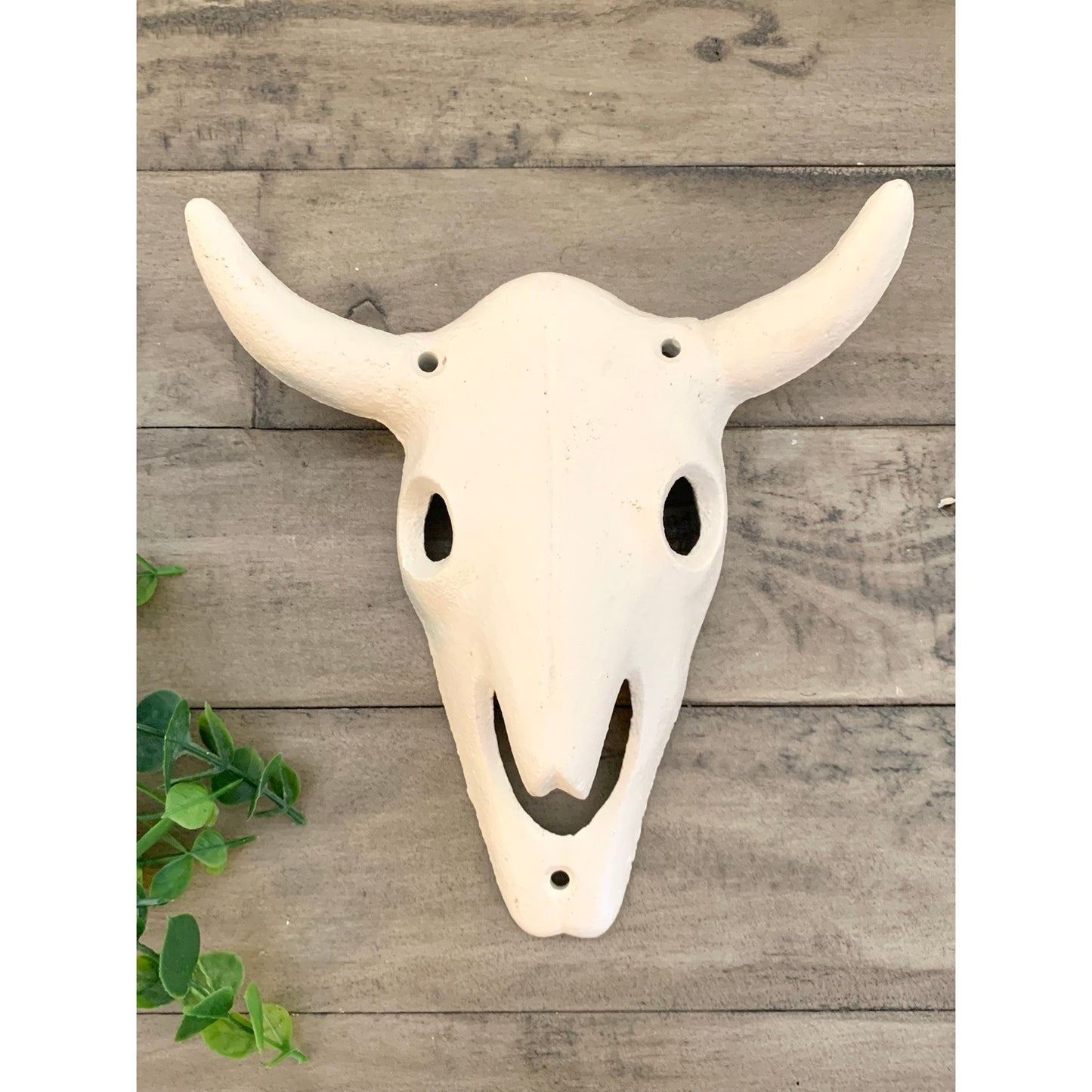 Cast Iron Longhorn Skull Wall Decor Rustic Western Wall Hanging White Bull 3D