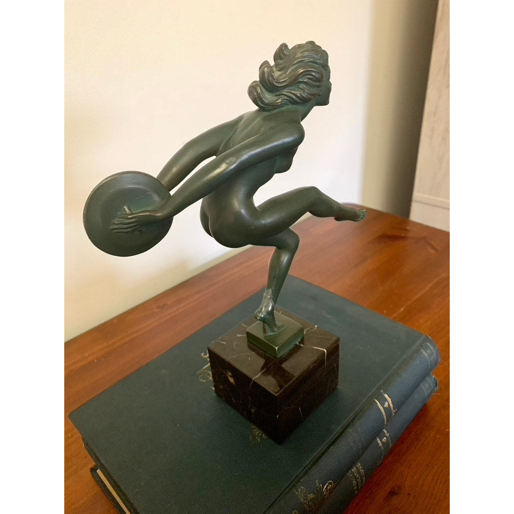 Vintage French Art Deco Garcia Dancer Sculpture Le Verrier Figural Statue Marble Base