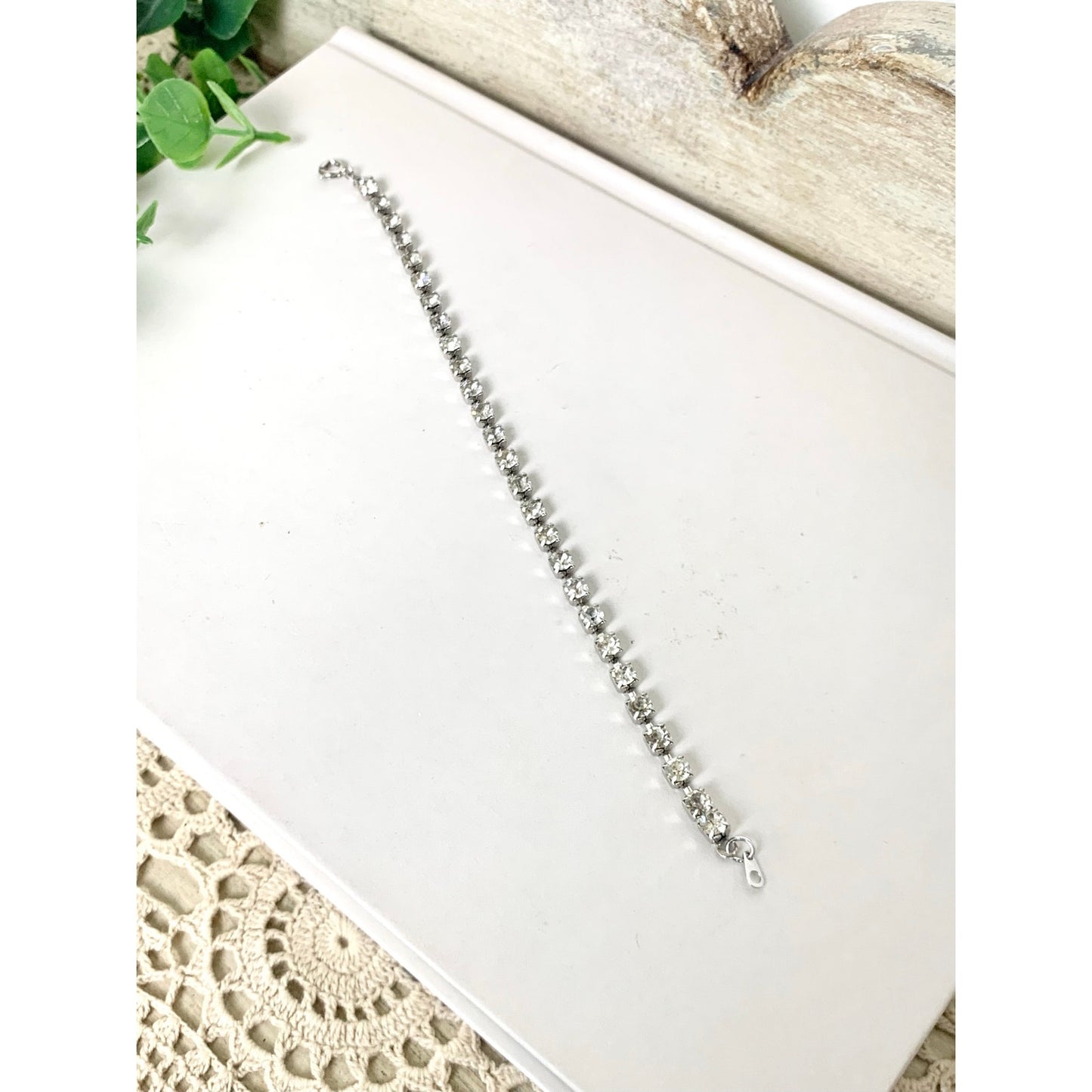 Vintage Rhinestone Tennis Bracelet Clear Crystal Silver Tone Classic Statement