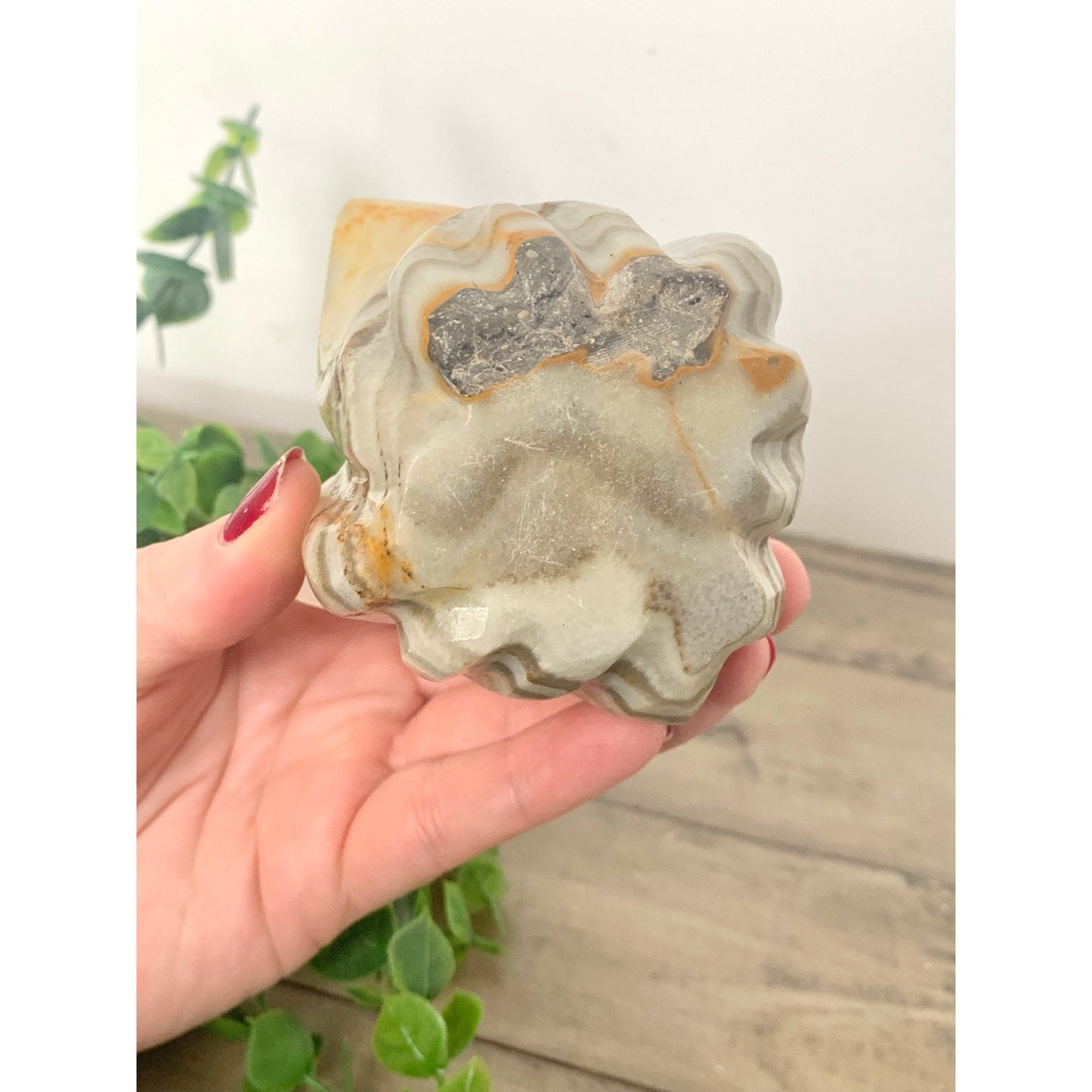 Vintage Onyx Stone Candle Holder Carved Marble Style Taper Holder Floral Earthy