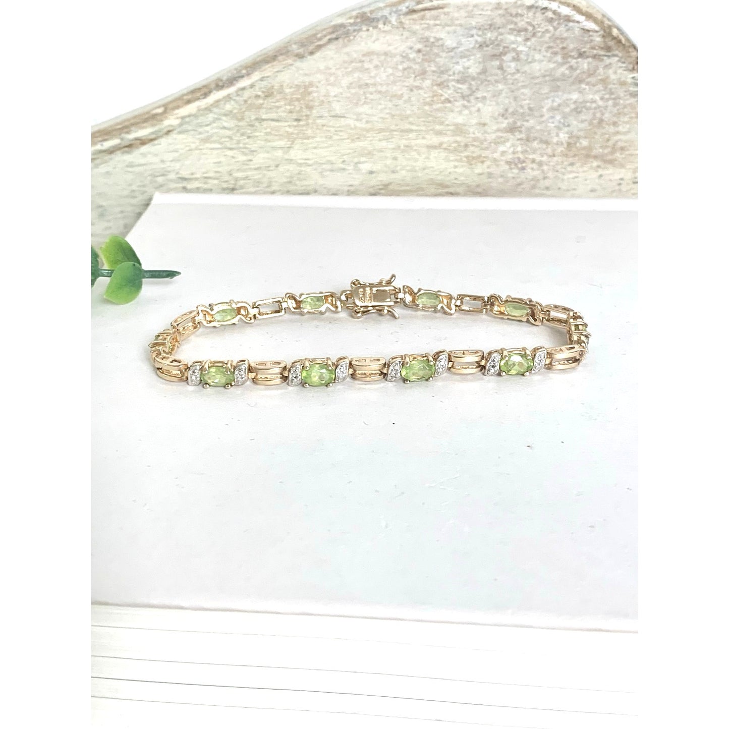 Vintage Ross Simons Peridot Tennis Bracelet Sterling Silver Gold Vermeil Elegant
