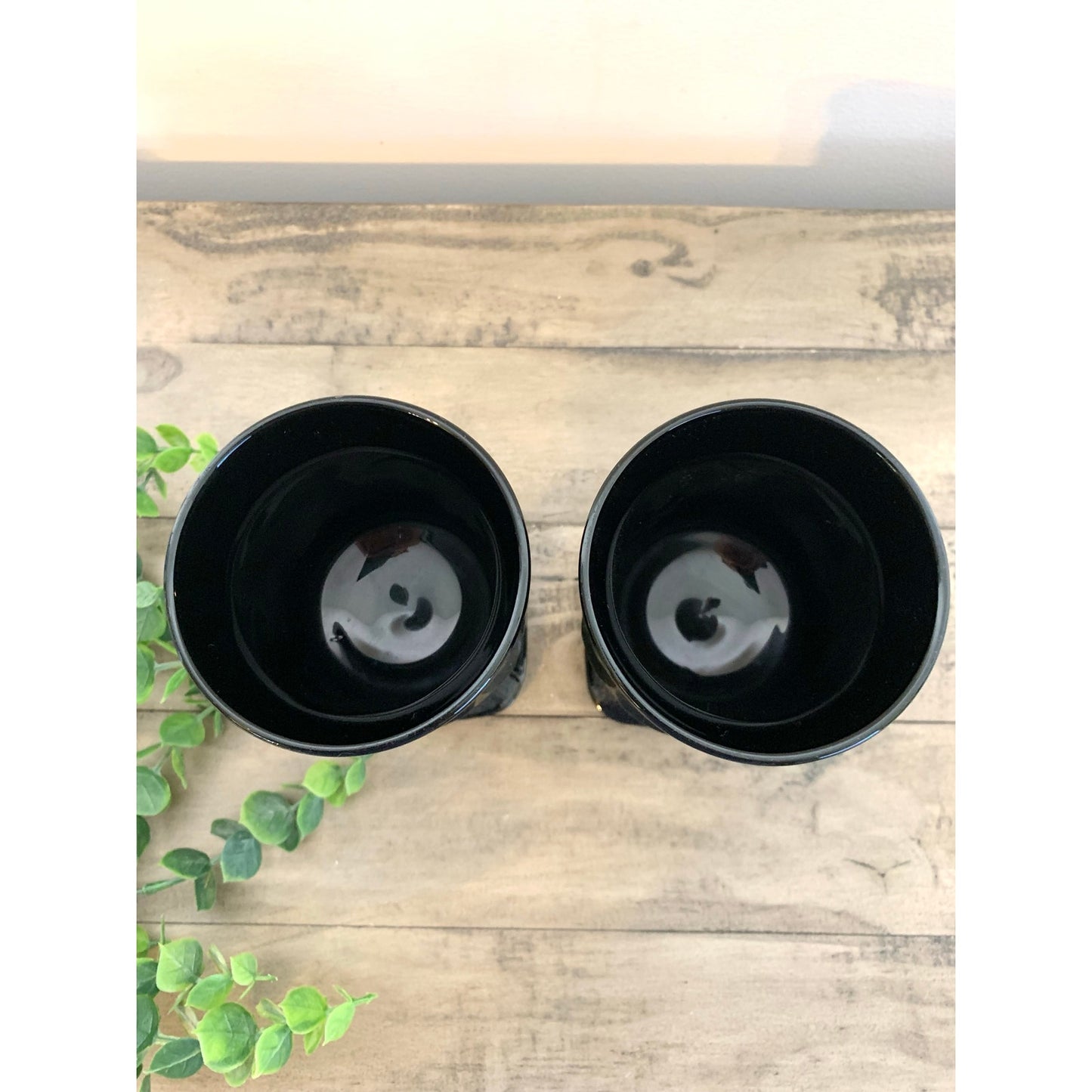 Vintage Noritake Spotlight Ebony Black Glass Water Goblets Mid Century Modern