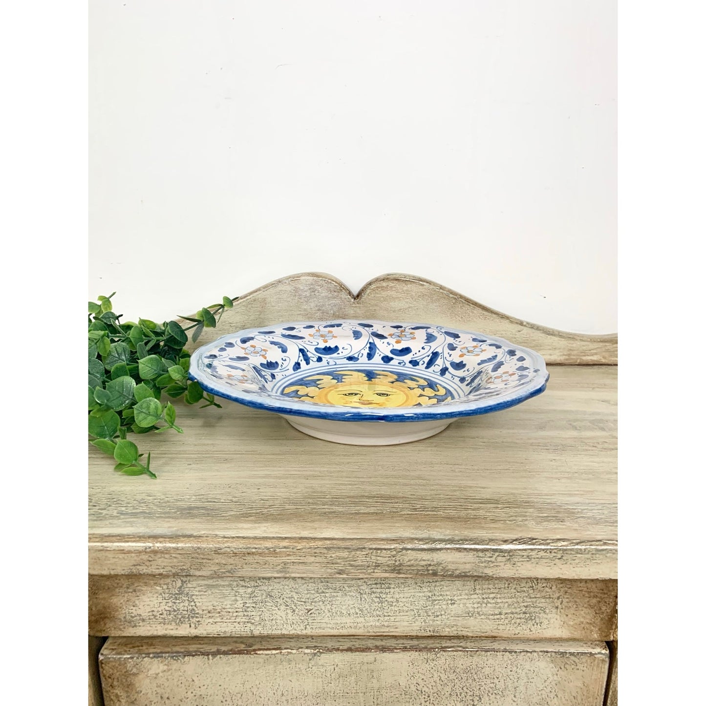 Vintage Italian Pottery Bowl Caltagirone Hand Painted Sun Sicilian Art Dish