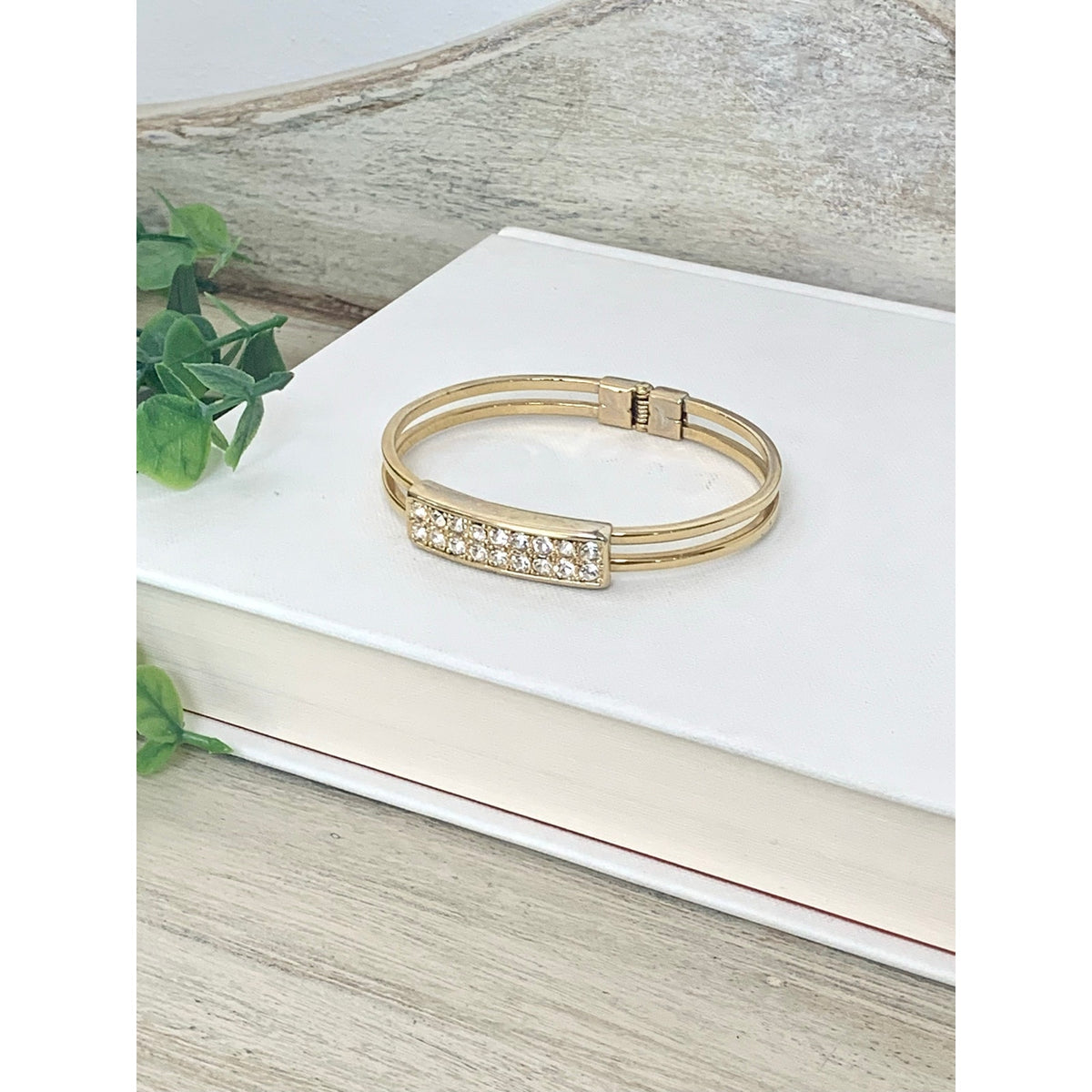 Vintage Goldtone Rhinestone Bangle Bracelet Pave Statement Jewelry Classic Glam
