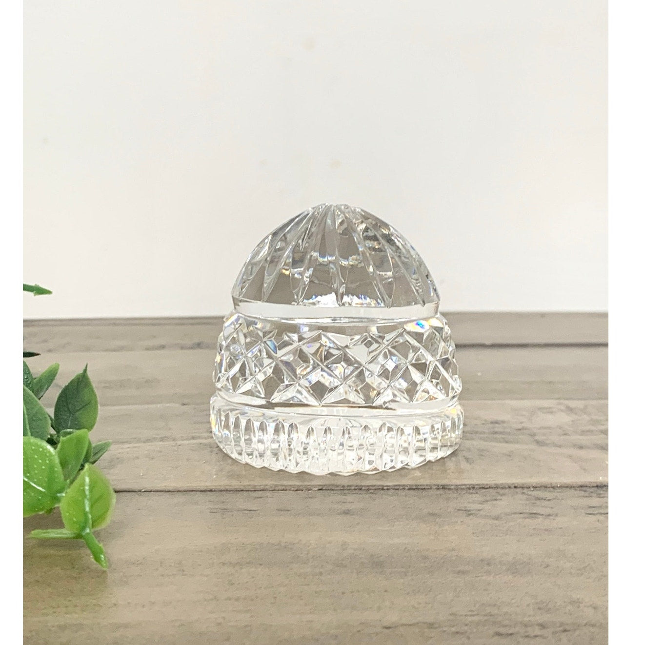 Vintage Cut Crystal Glass Dome Paperweight – Diamond Cut Clear Glass Sparkling Accent