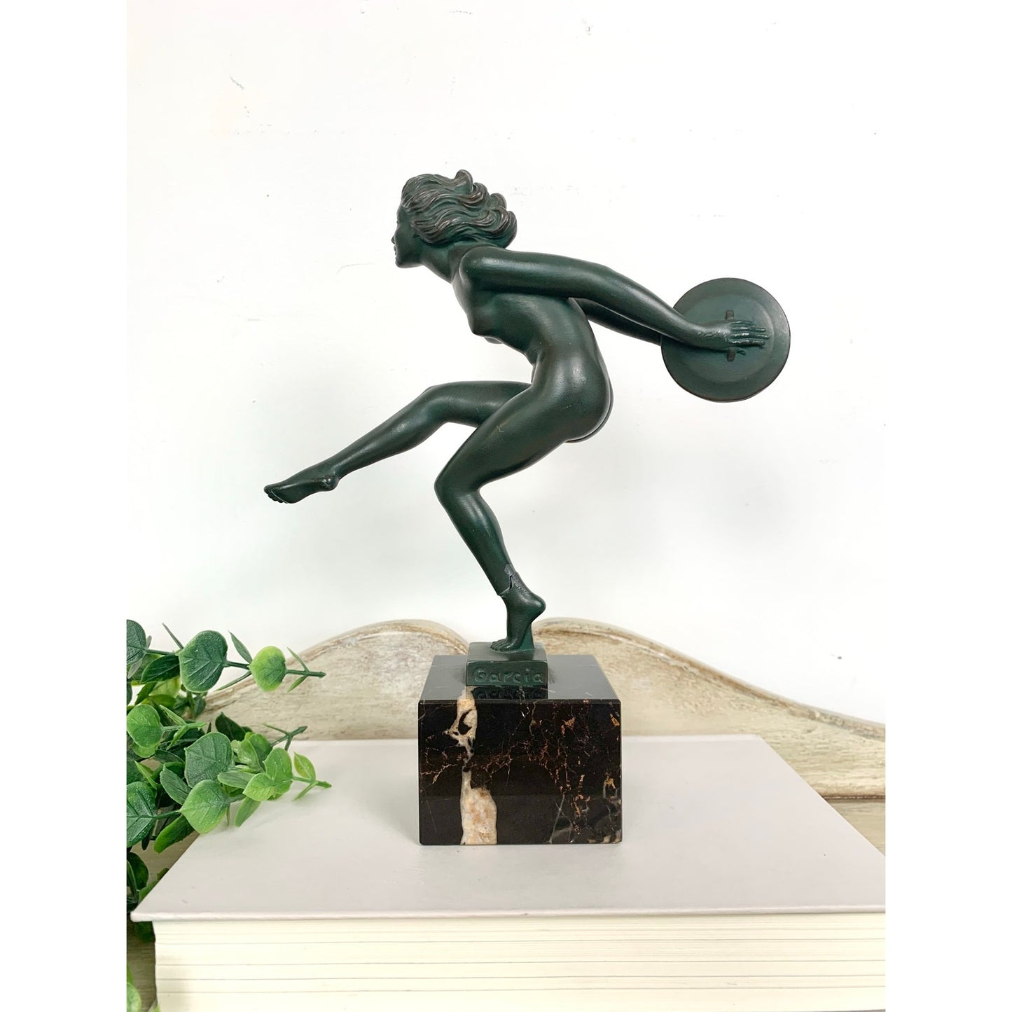 Vintage French Art Deco Garcia Dancer Sculpture Le Verrier Figural Statue Marble Base