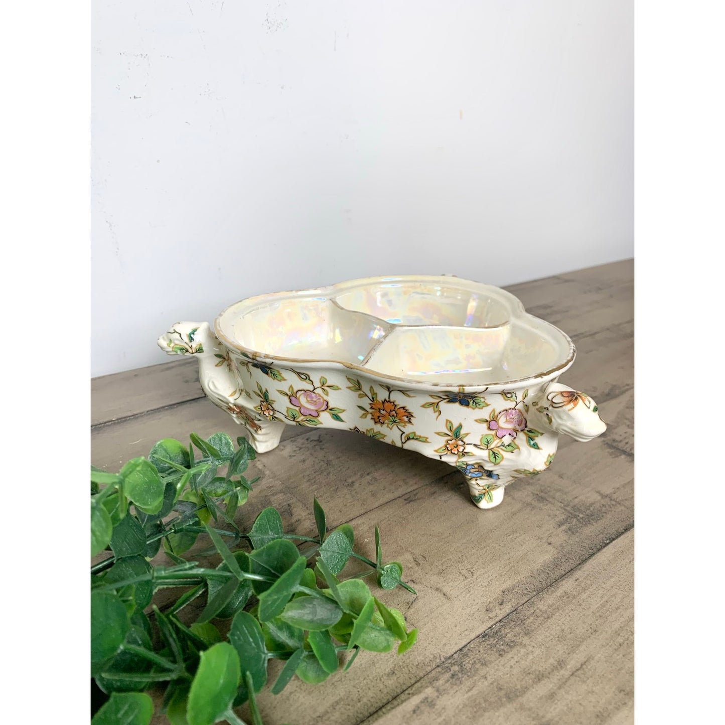 Vintage Japan Floral Ceramic Dish Trinket Serving Lusterware Bowl Catchall Retro
