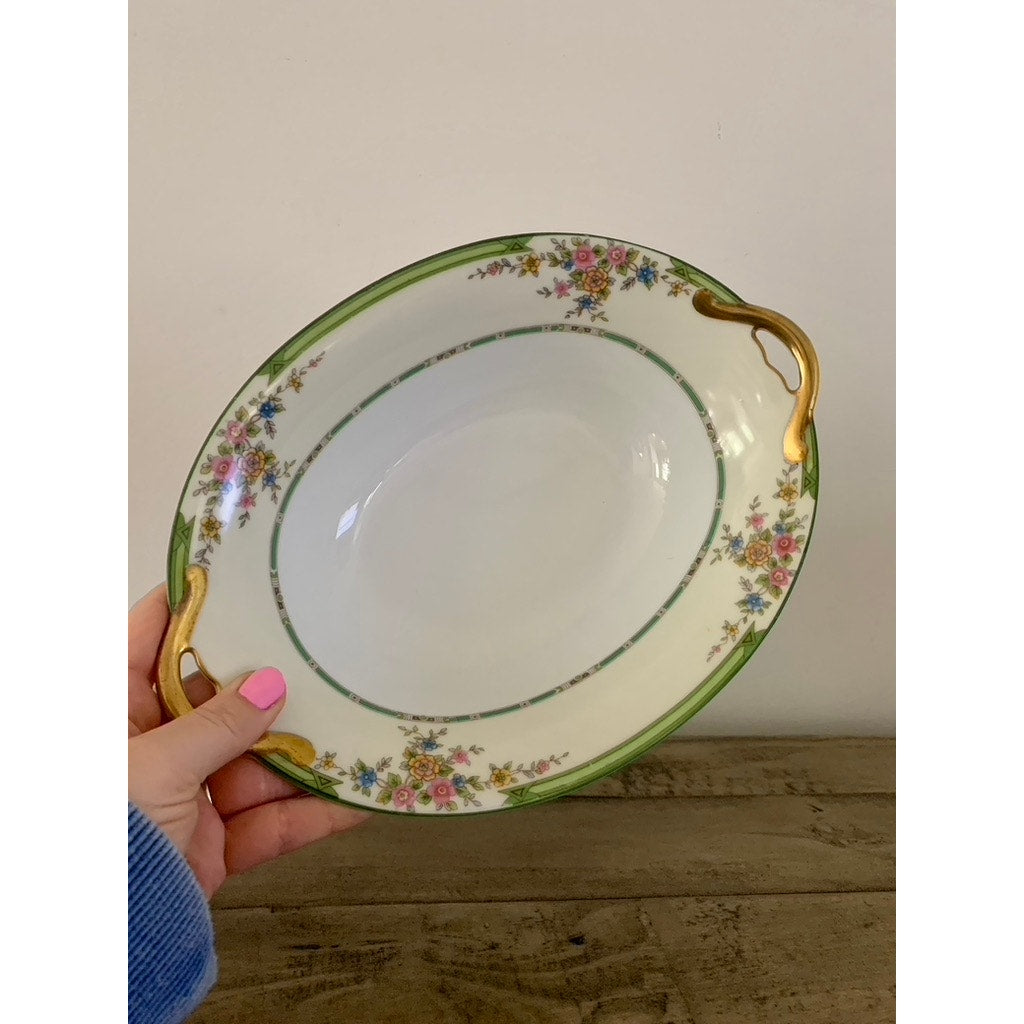 Vintage Noritake Pendarvis Serving Dish with Gold Gilt Handles Fruit Bowl Floral