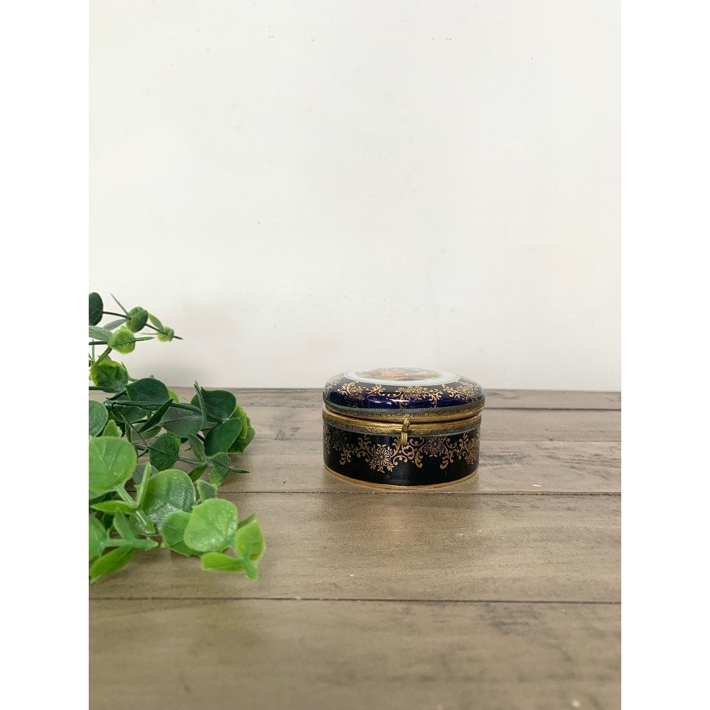 Vintage Hand Painted Porcelain Trinket Box Hinged Lid Made in Germany Courting Couple