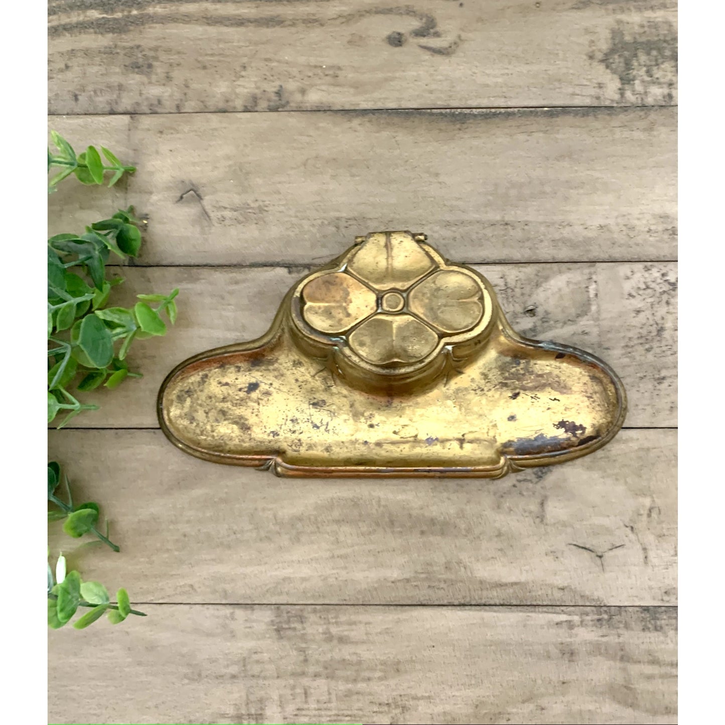 Antique Bradley & Hubbard Brass Inkwell Gold Ornate Old Money Office Boho Decor