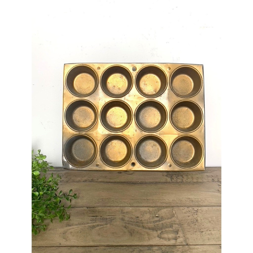 Vintage Hand Painted Cupcake Tin Wall Art, Signed 1977, Botanical and Bird Scenes