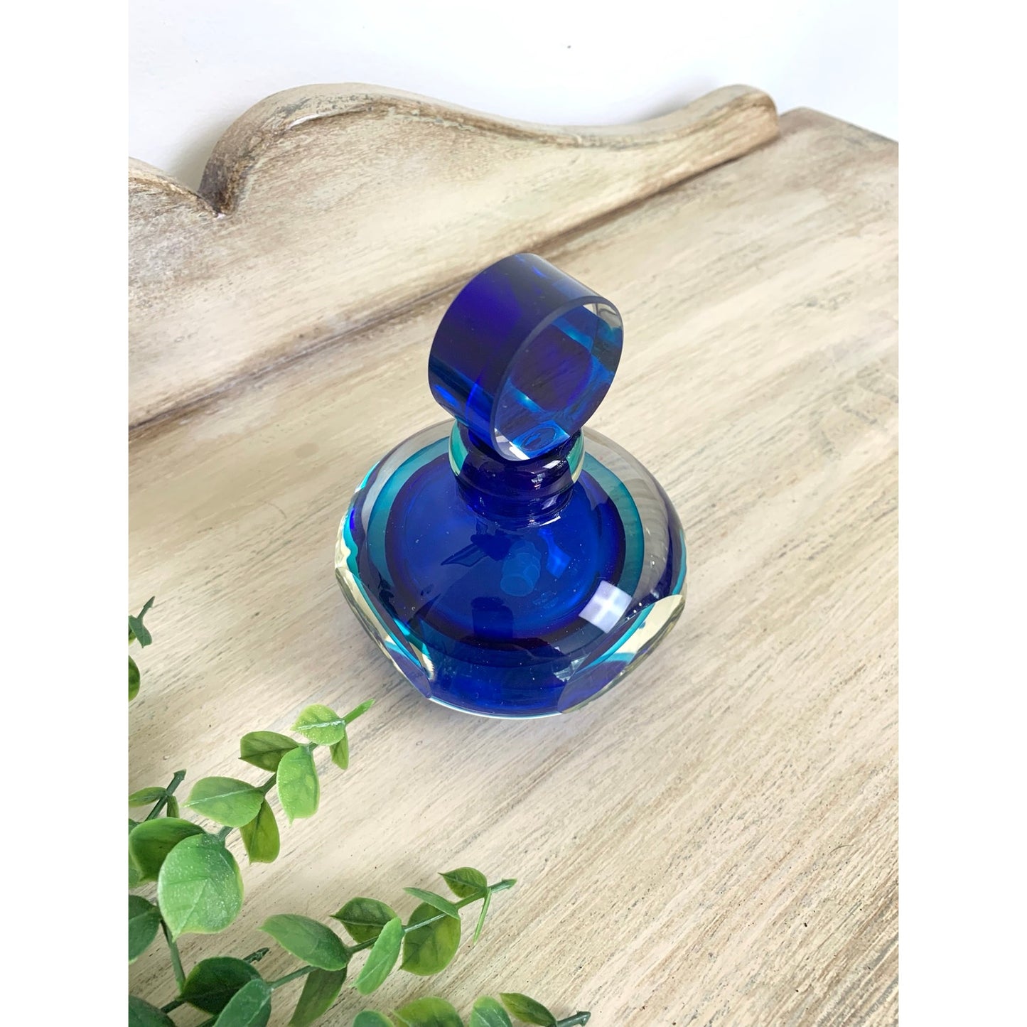 Vintage Murano Glass Perfume Bottle with Stopper Blue Sommerso Art Glass Retro MCM