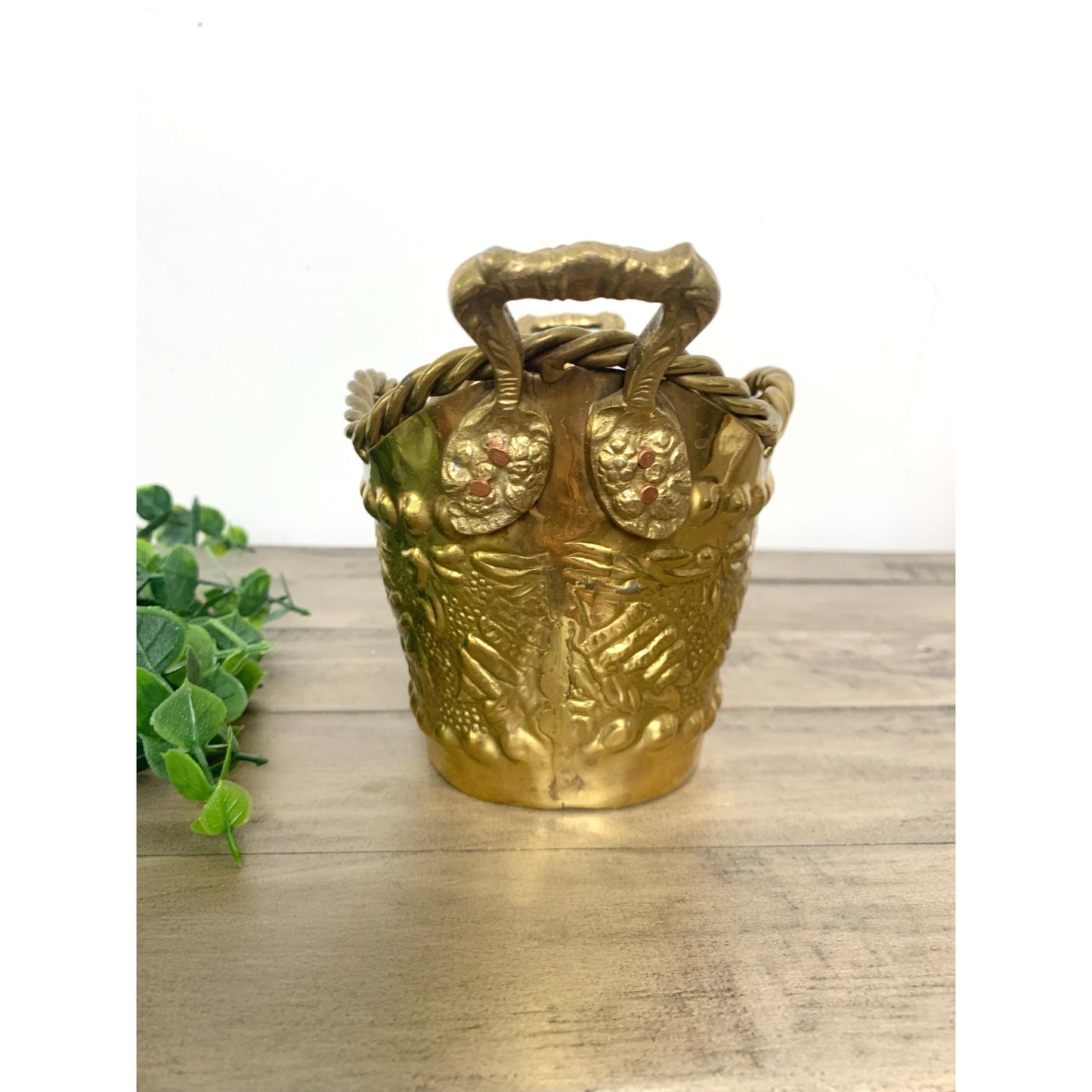 Vintage Brass Planter Basket with Handles – Made in India, Coastal Shell Cottage