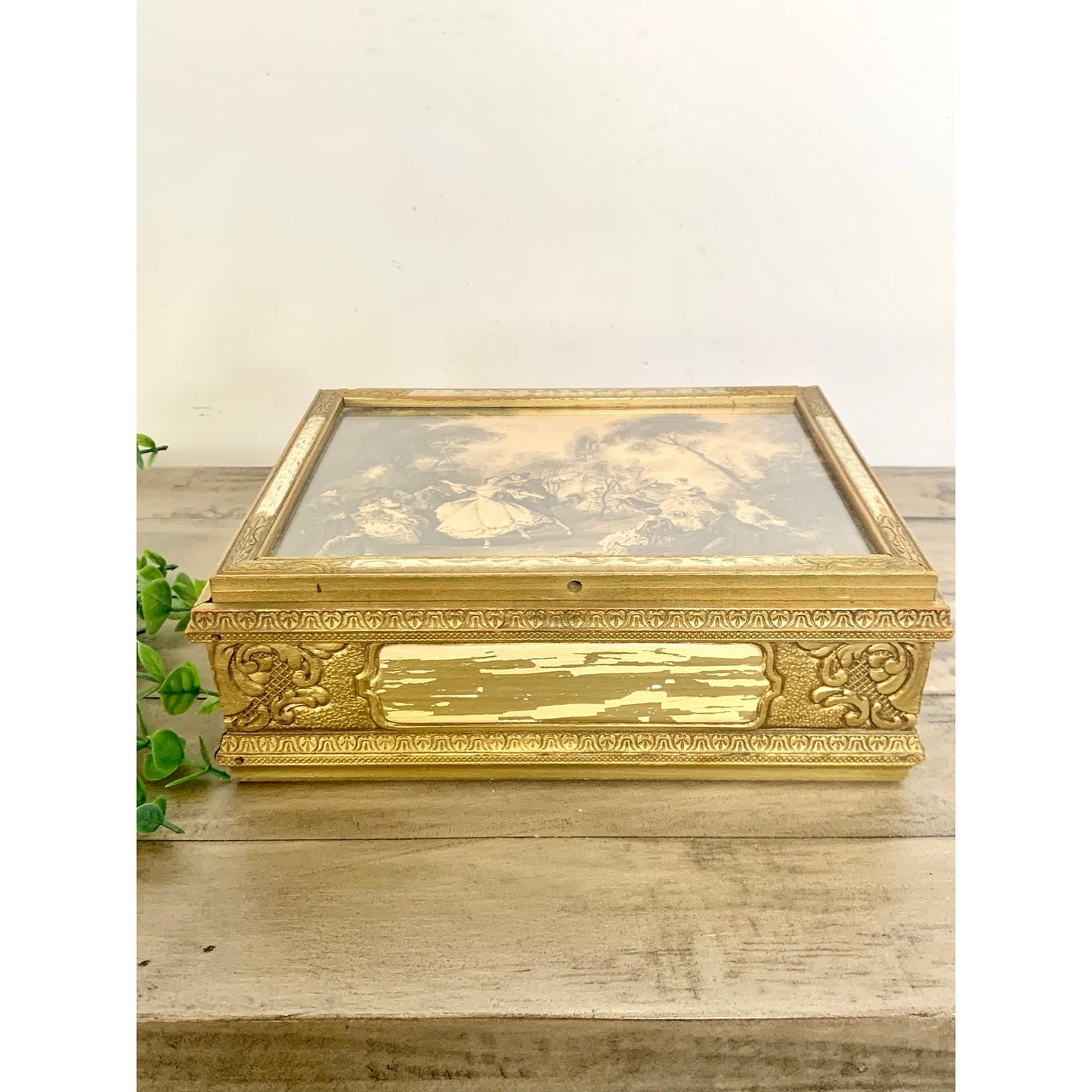 Vintage Victorian Style Parlor Box Gilded Courting Couple Trinket Romantic Jewelry Box