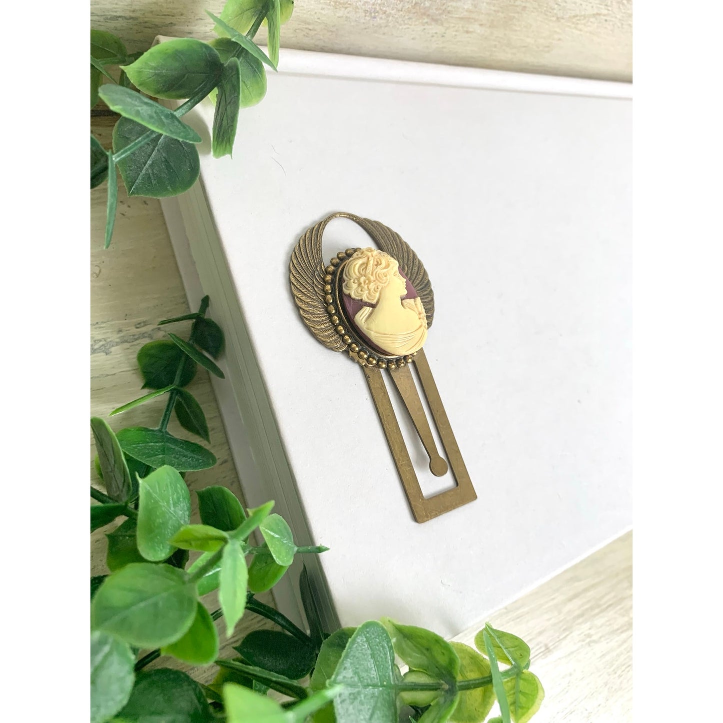 Vintage Victorian Style Cameo Brass Bookmark Angel Wings Old World Charm Book Lover